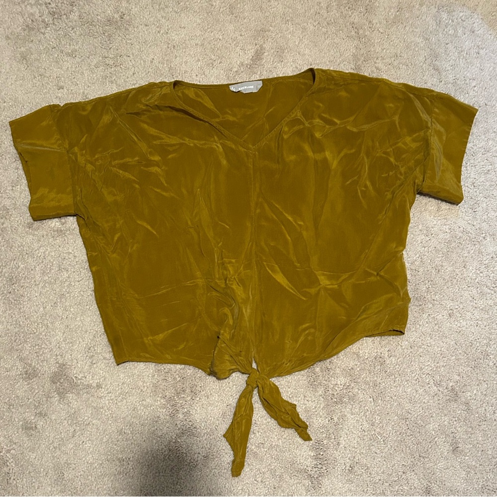 Everlane Gold Silk Cropped Blouse M